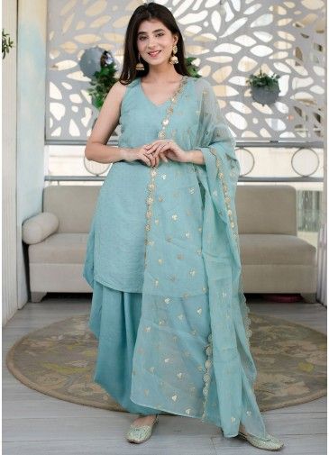 Readymade Blue Embroidered Patiala Suit