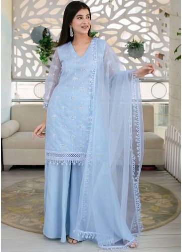 Readymade Blue Embroidered Palazzo Suit