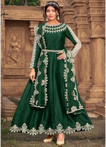Green Anarkali Suit With Stone & Dori Work