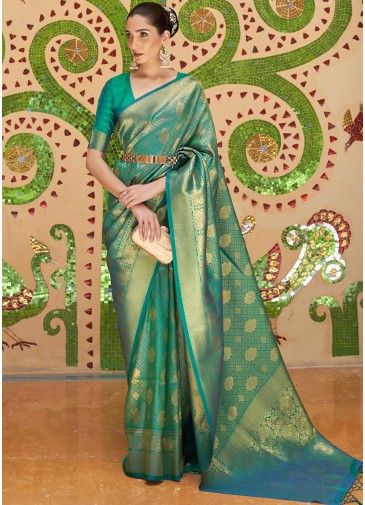 Green Art Silk Saree In Woven Design