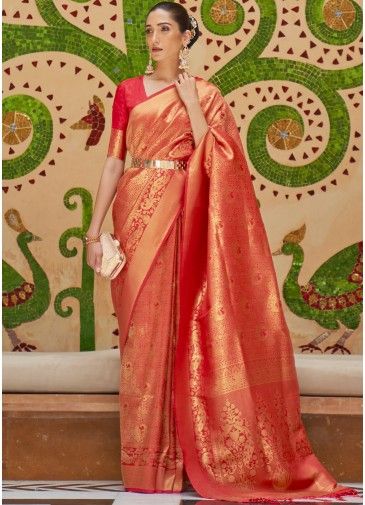 Red Art Silk Saree With Woven Pallu