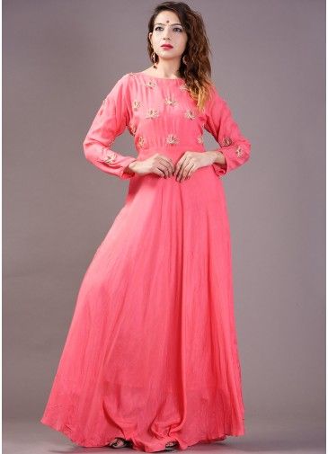 Coral Pink Indo Western Cotton Dress