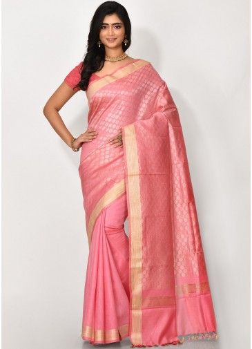 Pink Handloom Saree With Woven Pallu
