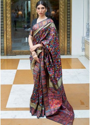 Black Heavy Border Woven Saree In Art Silk
