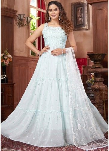 Blue Embroidered Readymade Anarkali Georgette Suit