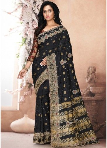 Black Woven & Stone Embellished Saree