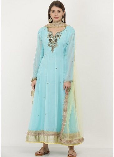 Readymade Blue Embroidered Anarkali Salwar Suit