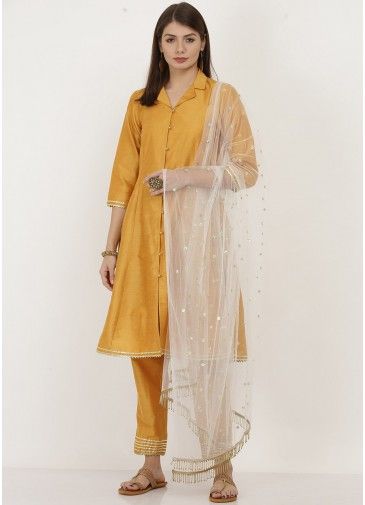 Yellow Readymade Laced Pant Suit Set