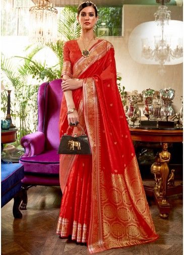 Kanjivaram Silk Red Saree In Woven Designs