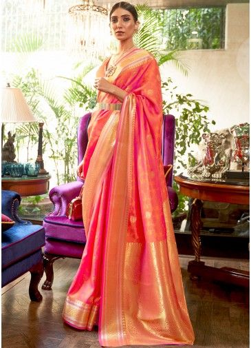 Orange Kanjivaram Silk Zari Woven Saree