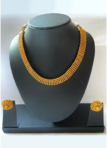 Golden Alloy Based Beaded Necklace Set