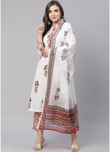 White Floral Printed Readymade Salwar Suit