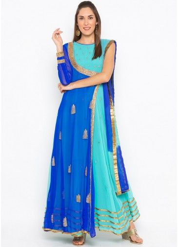 Readymade Blue Embroidered Layered Anarkali Suit