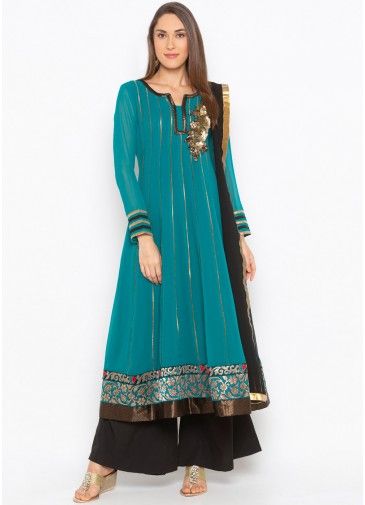 Green Readymade Embroidered Suit Set