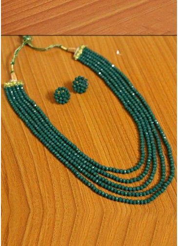 Green Beaded Necklace And Earring Set