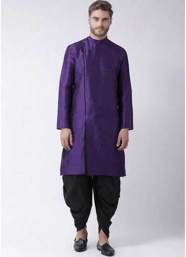 Purple Readymade Angrakha Style Slit Kurta With Dhoti