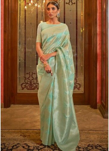 Green Art Silk Saree With Woven Blouse