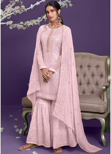 Pink Sequins Embroidered Pakistani Salwar Kameez With Dupatta