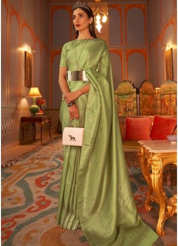 Green Woven Classic Saree In Art Silk