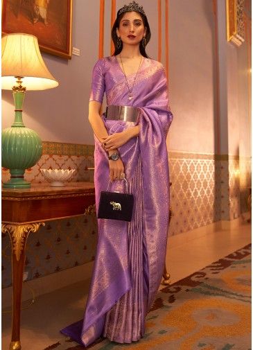 Purple Woven Saree & Blouse In Art Silk