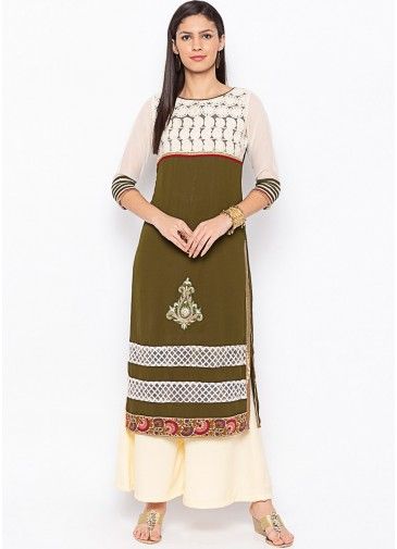 Green Georgette Kameez With Readymade Palazzo