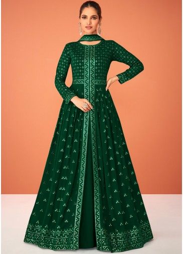 Green Sequins Embroidered Slitted Anarkali Suit