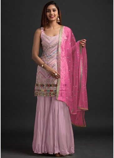 Pink Embroidered Pakistani Style Gharara Suit