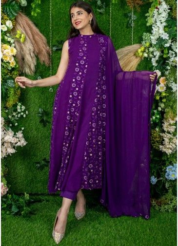 Readymade Purple Embroidered Anarkali Suit 