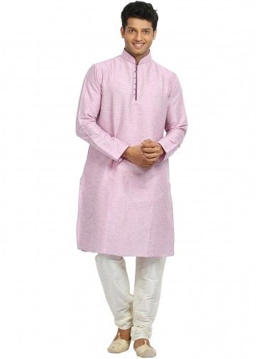 Pink Cotton Silk Readymade Kurta Churidar Set