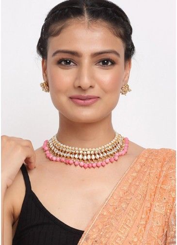Pink Kundan Studded Necklace Set