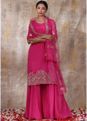 Readymade Pink Embroidered Sharara Style Suit