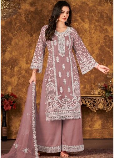 Pink Palazzo Suit With Embroidered Dupatta