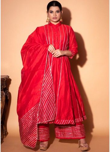 Readymade Red Anarkali Suit With Gota Patti Work