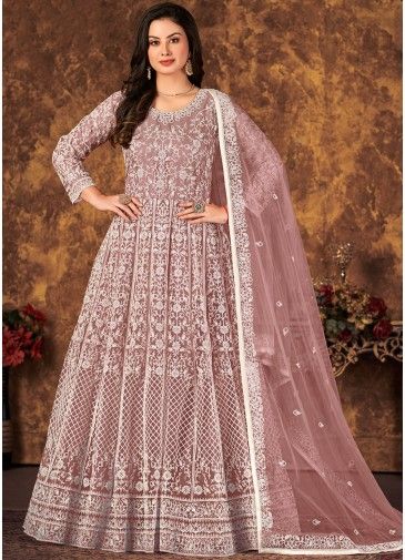 Pink Abaya Style Anarkali Suit With Dori Embroidery