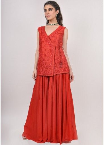 Red Embroidered Kurti With Palazzo