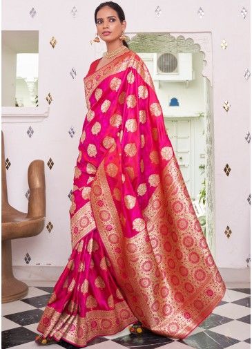 Pink Zari Woven Art Silk Saree