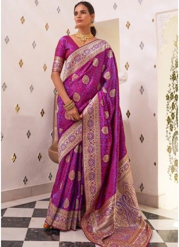 Purple Woven Pallu Saree In Art Silk