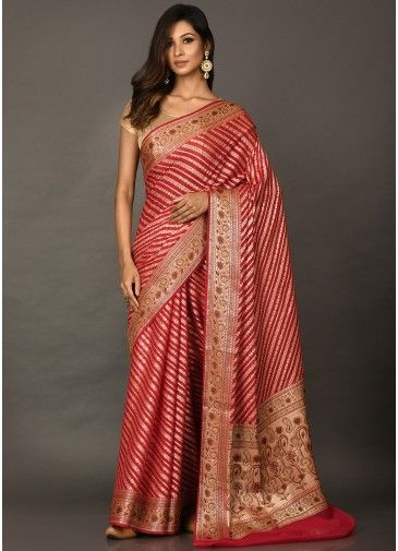 Red Woven Georgette Saree With Blouse