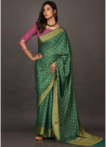 Green Party Wear Woven Georgette Saree