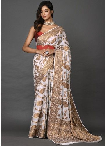 White Party Wear Woven Georgette Saree