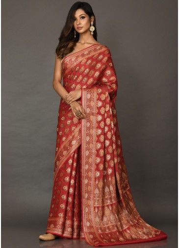 Red Festive Woven Saree In Georgette