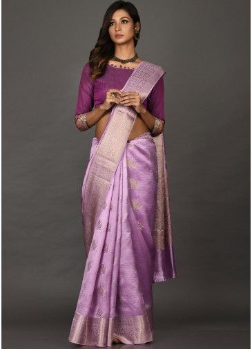 Festive Purple Woven Saree In Art Silk