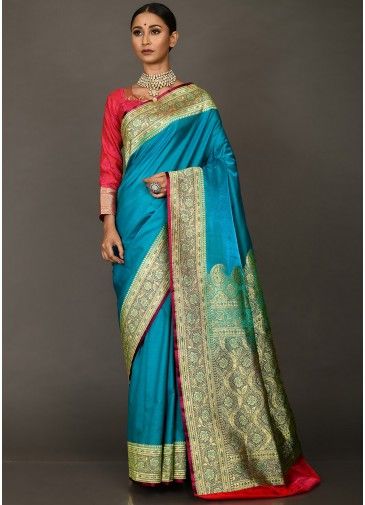 Blue Zari Woven Handloom Art Silk Saree