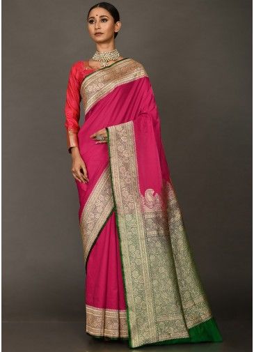 Pink Zari Woven Handloom Art Silk Saree