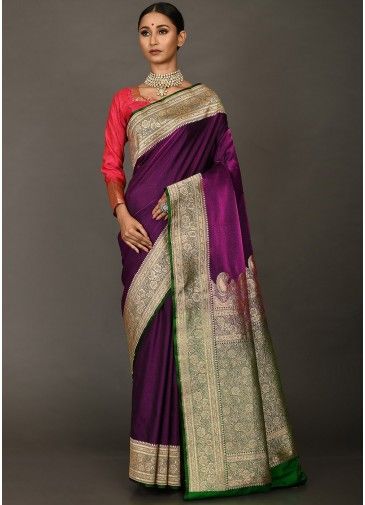 Purple Woven Handloom Saree In Art Silk