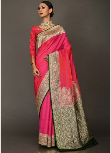 Pink Woven Handloom Saree In Art Silk
