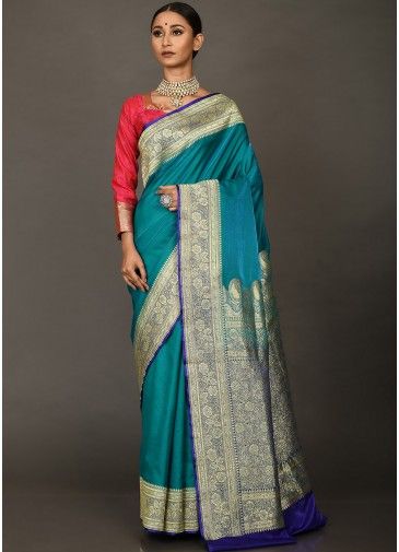 Blue Woven Handloom Saree In Art Silk