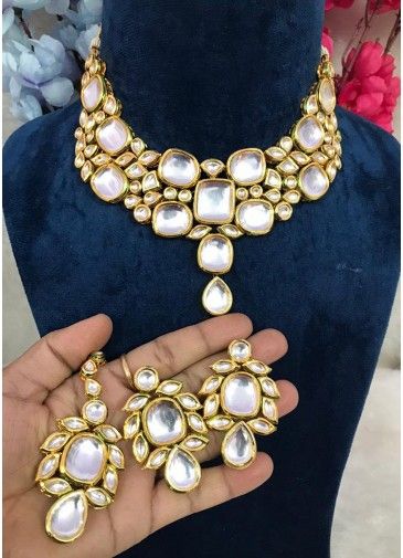 Golden Kundan Studded Party Wear Necklace Set
