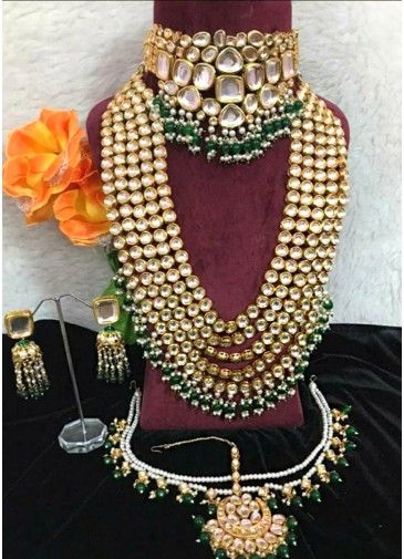 Green Bridal Kundan Studded Twin Necklace Set