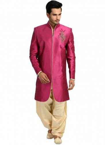 Readymade Pink Asymmetric Sherwani Salwar Set